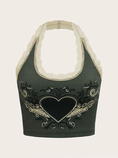 Heart Print Lace Trim Halter TopCheck out this Heart Print Lace Trim Halter Top on Romwe and explore more to meet your fashion needs! Fabric Heart, Tank Top Cami, Heart Print, Women Tops, Halter Top, See It, Lace Trim, Womens Tees, To Meet