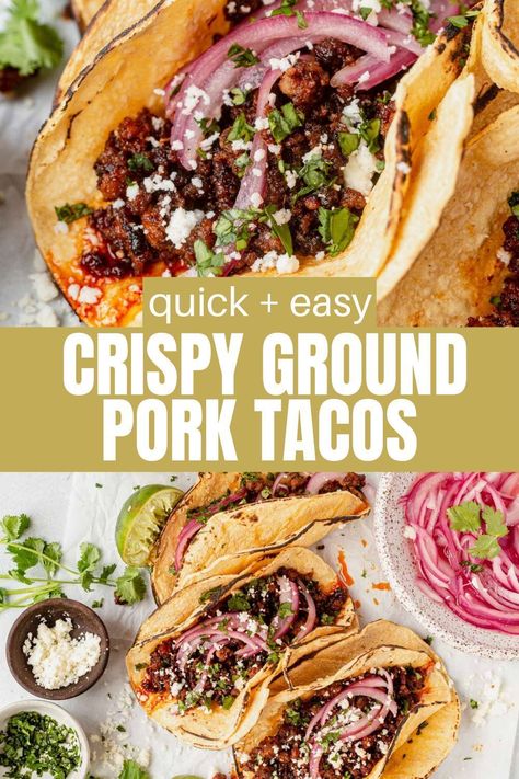 Ground Pork Tacos, Pork Taco, Pickled Red Onion, Ground Pork Recipes, Homemade Seasoning, Pork Recipes For Dinner, Flavorful Dinner, Mexican Spices, Pork Tacos