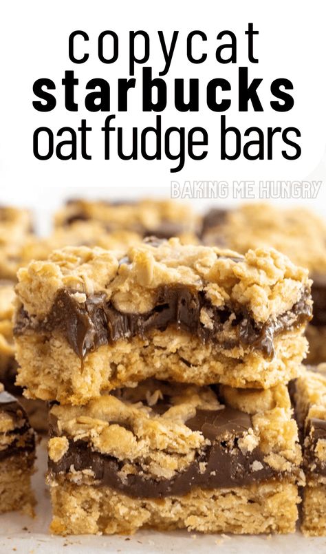 This Starbucks Oat Fudge Bars Recipe is one of those copycat recipes that everyone will love. These oatmeal bars are delicious treats! Starbucks Oat Fudge Bar Recipe, Starbucks Chocolate Oat Bar Recipe, Starbucks Oatmeal Fudge Bars, Oat Fudge Bars Starbucks, Starbucks Oatmeal Bars, Fudge Oatmeal Bars, Cookie Fudge Bars, Oatmeal Chocolate Bars Recipe, Nutella Oatmeal Bars