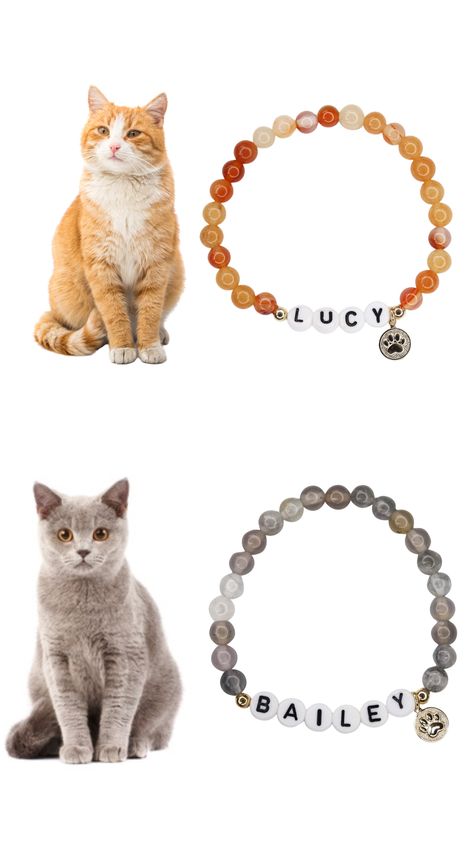 Pet memorial name bracelet,cat stone,custom beaded kitty jewelry,paw print,animal lover gift Cat Beaded Bracelet, Diy Pet Memorial Ideas, Pet Memorial Gift Ideas, Cat Memorial Ideas, Cat Collars Diy, Pet Memorial Ideas, Cat Baby Shower, Jewelry Name, Collars Diy