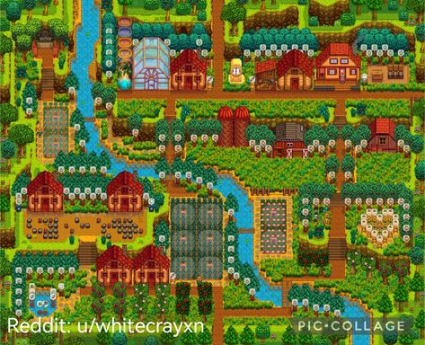 Hilltop Farm Layout, Stardew Valley Hilltop, Stardew Valley Hilltop Farm Layout, Stardew Design, Stardew Ideas, Stardew Farm, Hillside Farms, Stardew Farms, Stardew Valley Layout