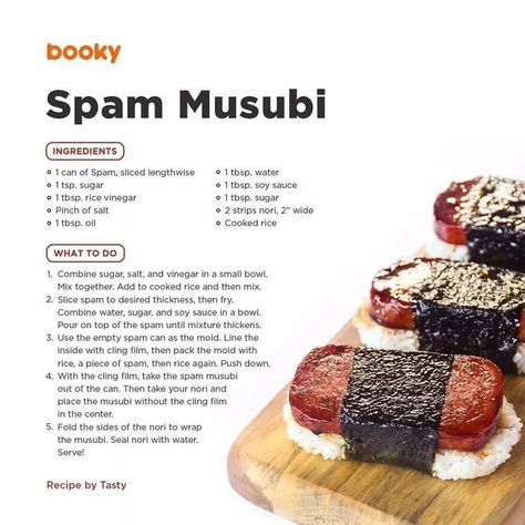 Uni Prep, Cute Recipes, Spooky Foods, Spam Musubi Recipe, College Lunch, Musubi Recipe, Cooking Journal, Homemade Recipe Books, Food Recipes Homemade