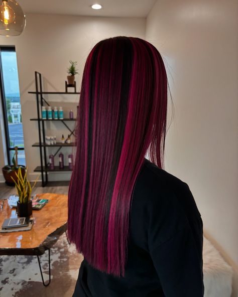 Pink🩷 using magenta by @pravana Midnight Magenta Hair Color, Burgundy And Magenta Hair, Red Pink And Purple Hair, Christmas Color Hair, Electric Pink Hair, Magenta Hair Aesthetic, Hairdye Inspo Short Hair, Magenta And Black Hair, Hot Pink And Brown Hair