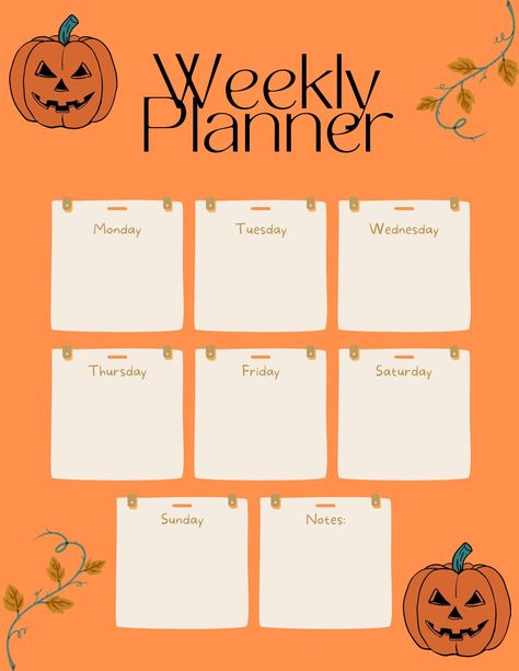 Enjoy this halloween/ pumpkin/ fall weekly planner with seperate day categories to help organise your week easily. October Weekly Planner, Halloween Planner, Halloween Weekly Planner, Pink Classroom, Halloween Themed Bullet Journal, October Planner, Fall Bullet Journal Weekly Spread, October Weekly Spread Bullet Journal, Weekly Schedule Planner