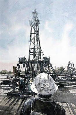 Oil And Gas Industry Wallpaper, Oil Field Worker, Industrial Artwork, Petroleum Engineering, Oil Extraction, Oil Platform, Industrial Landscape, He Tian, Oil Field