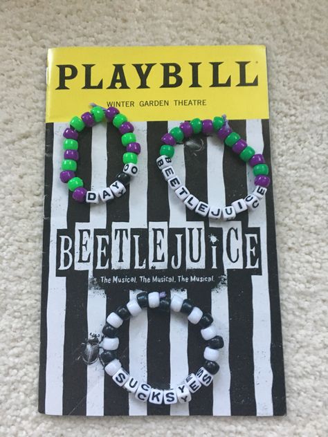 Beetlejuice Bracelet Ideas, Beetlejuice Wallpaper Aesthetic, Beetlejuice Crafts, Beetlejuice Beaded Bracelet, Beetlejuice Jewelry Diy, Beetlejuice The Musical Fanart, Beetlejuice Pfp, Beetlejuice Bracelet, Beetlejuice Playbill