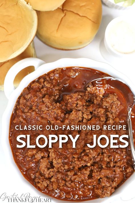 Quick and easy recipe for Sloppy Joes. Budget friendly too. Tasty ground beef mixture is simmered in a tomato sauce with chili powder and spices for a satisfying meal. Spoon on soft rolls or burger buns. A classic, old-fashioned favorite with kids and adults! Recipe For Sloppy Joes, Sloppy Joe Recipe Crock Pot, Sloppy Joe Recipe Easy, Homemade Sloppy Joe Recipe, Soft Rolls, Sloppy Joes Sandwich, Chili Burger, Loose Meat Sandwiches, Grateful Prayer