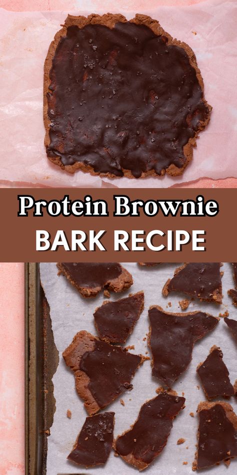 An overhead view of protein brownie bark pieces on parchment paper. Protein Bark, Brownie Bark, Cookie Dough Bark, High Protein Snack Recipes, Protein Snacks Recipes, Quick Recipe Videos, Protein Brownie, Healthy Brownie, Brownie Brittle