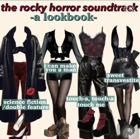 Outfits For Rocky Horror, Rocky Horror Outfit Ideas Women, Disney Villain Outfit Ideas, Rocky Horror Inspired Outfit, Venus Scorpio Style, Maneater Aesthetic Outfits, Rocky Horror Outfit, Horror Aesthetic Outfits, Rocky Horror Outfit Ideas