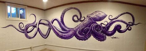 Octopus Mural, Well Illustration, Cityscape Mural, Indoor Painting, Dna Tree, Ocean Room Decor, Kraken Art, Living In Mexico City, Beach Mural