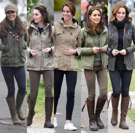 Catherine, Duchess of Cambridge Kate Middleton Safari Outfit, Winter Outfits Green Jacket, Waspy Fashion, How To Style Green Jacket, Green Parka Outfit, Parka Jacket Outfit, Kate Middleton Stil, Green Jacket Outfit, Cardigan Verde