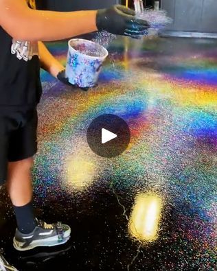 DIY glitter epoxy flooring | house, epoxy resins, flooring | I need glitter floor all over my house - stunning 🤩✨ | By TylaFacebook Epoxy Floor Playroom, Floor Mosaic Ideas, Epoxy Pour Countertops, Apoxy House Floor Ideas, Glitter Epoxy Floor, Epoxy Floors In Home, Diy Epoxy Floor, Marble Epoxy Floor, 3d Epoxy Floor Designs