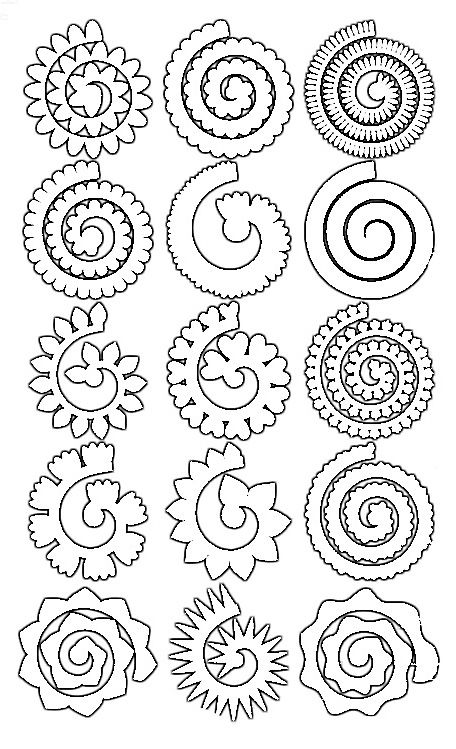 Roll Flower Template, Diy Rolled Paper Flowers, Rolled Paper Flower Projects, Paper Flower Printable Templates Free, Cricut Flowers Templates, Rolled Flower Svg Free, Rolled Flower Template, Cricut Flowers, Felt Flower Template