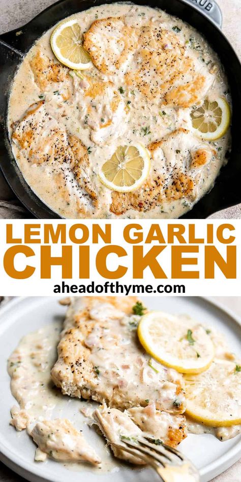 Creamy Lemon Garlic Chicken Tender Juicy Chicken Breast, Creamy Lemon Garlic Chicken, Juicy Chicken Breast, Creamy Lemon Chicken, Thyme Recipes, Creamy Garlic Chicken, Pan Seared Chicken, Lemon Garlic Chicken, Quick And Easy Dinner