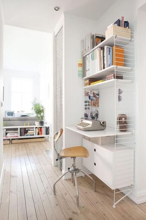 Workstation Ideas, Diy Corner Desk, Compact Desk, String Shelf, Modular Desk, Compact Desks, Home Office Inspiration, Desks For Small Spaces, Interior Work