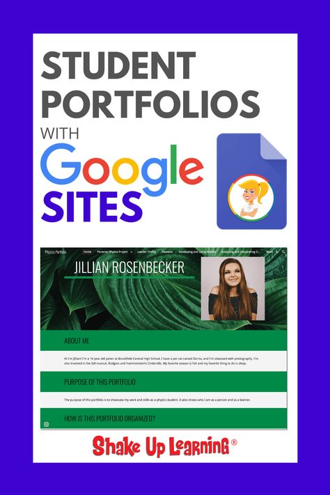 Student Portfolios with Google Sites - SULS091 | Shake Up Learning Google Sites Portfolio, Academic Template, Google Site Templates, Digital Portfolio Template, Student Portfolio, Word Challenge, Secondary Science, Student Portfolios, Digital Portfolio