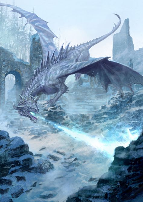 Snow Dragon Art, White Dragon Dnd, Water Dragon Aesthetic, Ice Dragon Art, White Dragon Art, Asoiaf Dragons, White Dragons, Dragon World, Ice Kingdom