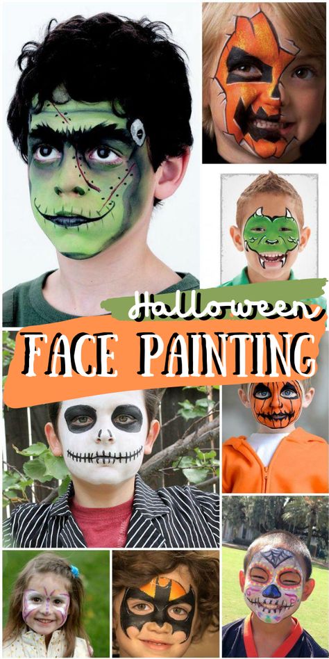 Boys Halloween Facepaint, Diy Halloween Face Paint, Frankenstein Face Paint, Teen Costume Ideas, Halloween Face Painting Ideas, Kids Halloween Face, Face Painting Ideas For Kids, Face Painting Halloween Kids, Easy Halloween Face Painting