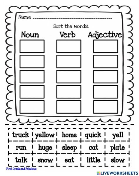 Noun Verbs Adjectives Worksheet, Verb Noun Worksheet, Nouns Adjectives And Verbs Activity, Noun Adjective Worksheet, Verb Noun Adjective Worksheet, Noun And Adjective Worksheet, Adjectives And Nouns Worksheet, Nouns Verbs Adjectives Worksheet, Noun Verb Adjective