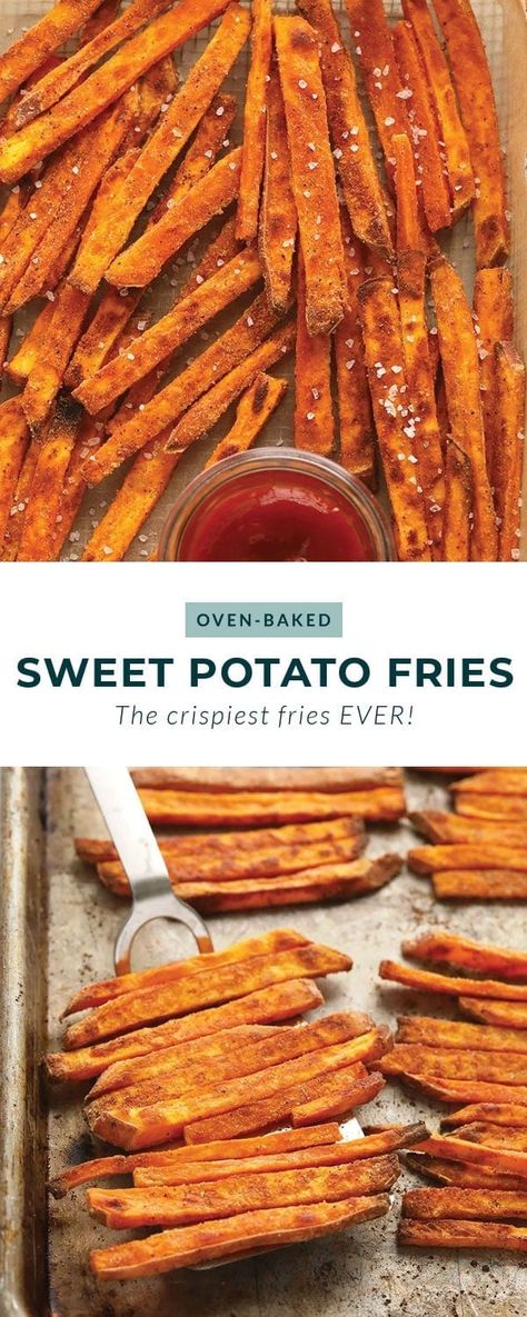 Perfectly crispy baked sweet potato fries ready in 30 minutes. In this post, we're sharing all of our secrets for perfect crispy sweet potato fries every time! Homemade Sweet Potato Fries, Making Sweet Potato Fries, Baked Sweet Potato Fries, Crispy Sweet Potato Fries, Freeze Sweet Potatoes, Sweet Potato Recipes Fries, Marshmallow Dip, Sweet Potato Fries Baked, Crispy Sweet Potato