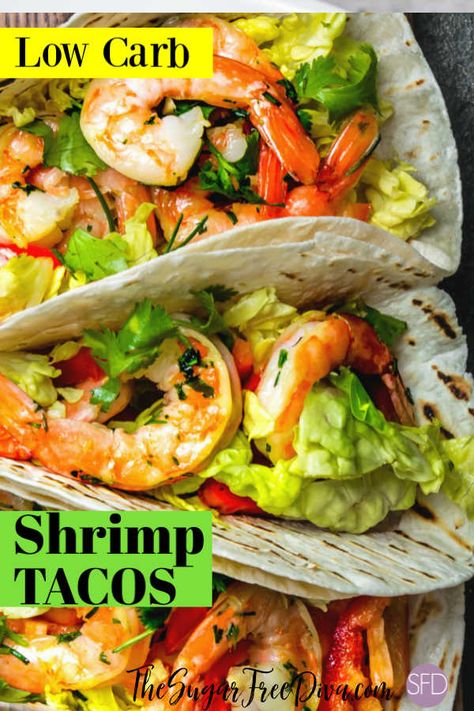 Easy Low Carb Shrimp Tacos #easy #lowcarb #keto #glutenfree #taco #dinner #lunch #recipe Yummy Shrimp Recipes, Low Carb Shrimp, Tacos Easy, Shrimp Tacos Easy, Shrimp Taco, Shrimp Taco Recipes, Taco Dinner, Healthy Tacos, Pita Chips