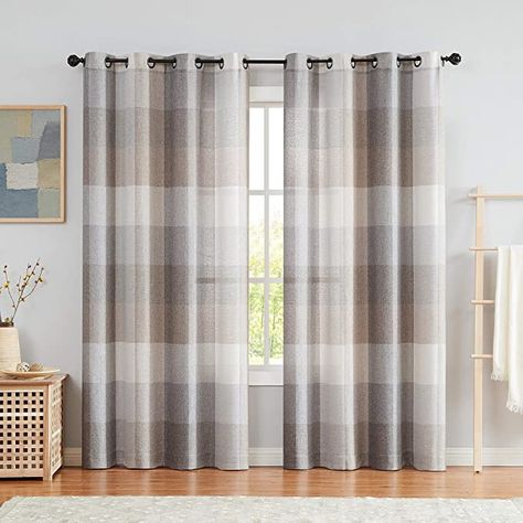 Farmhouse Window Treatments Living Room, Grey Curtains Bedroom, Buffalo Plaid Curtains, Farmhouse Style Curtains, Buffalo Check Curtains, Farmhouse Window Treatments, Check Curtains, Neutral Curtains, Plaid Curtains