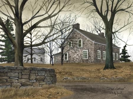 "Stone Cottage" - Billy Jacobs, artist. He does such beautiful work! Billy Jacobs Prints, Billy Jacobs Art, Cottage Framed Art, Billy Jacobs, Cottage Gifts, Old Stone Houses, Stone Cottages, Rustic Pictures, Image Nature