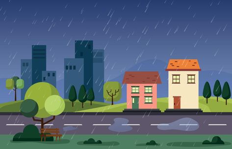 Rainy Scenery Background Rainy Cartoon, Rainy Day Cartoon, Rainy Day Background, Rainy Scenery, Rainny Day, Living Room Cartoon, Cartoon House, Background Powerpoint, City Cartoon