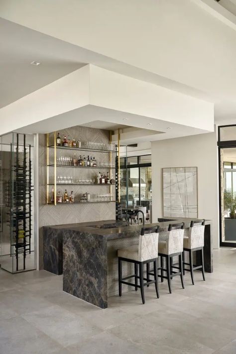 16 Contemporary Home Bar Designs That Bring the Party to Your Living Space Contemporary Wet Bar Designs, High End Home Bar, Residential Bar Design, Home Bars Modern, Basement Bar Modern, Modern Home Bar Designs Luxury, Contemporary Bar Design, White Home Bar, Home Bar Modern