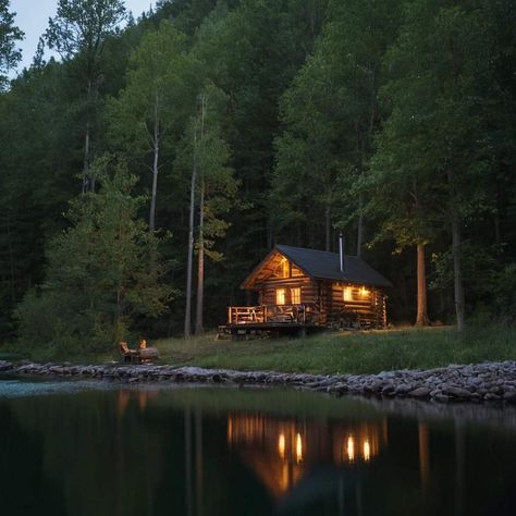 Cabin In Woods, Cabin On The Lake, Lakefront Cabin, Small Lake Houses, Summer Camp Aesthetic, Cozy Cabin In The Woods, Old Cabin, Cabin In The Mountains, Camping Aesthetic