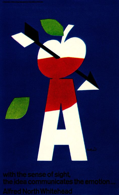 Es muy interesante como la manzana parece perder su color para entregárselo a la A que la sostiene. Alfred North Whitehead, Holiday Magazine, Sense Of Sight, Logo Presentation, Disney Hats, Paul Rand, The Letter A, Book Logo, Conference Design