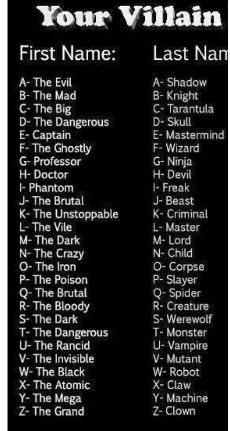 #Names #Villain Elemental Names, Funny Name Generator, Bike Logos Design, Name Creator, Villain Names, Villain Quote, Best Character Names, Fantasy Names, Becoming A Writer