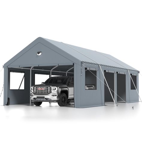 PRICES MAY VARY. 【Great Value】: Our 13x25 portable carport offers high-quality materials and valuable extras. Your purchase includes solar lights, a light belt, bindings, and windproof sandbags, providing excellent value for your money. 【Convenient Side Windows and Doors】With unique 4 side windows and 4 side-opening doors ，our car tent garage offer additional ventilation and easy access, increasing the practicality and comfort of the space. 【Quality 180g PE Fabric】Made with high-density 180g PE Doors Outdoor, Portable Carport, Carport Canopy, Car Shelter, Car Port, Car Tent, Side Doors, Canopy Frame, Opening Doors