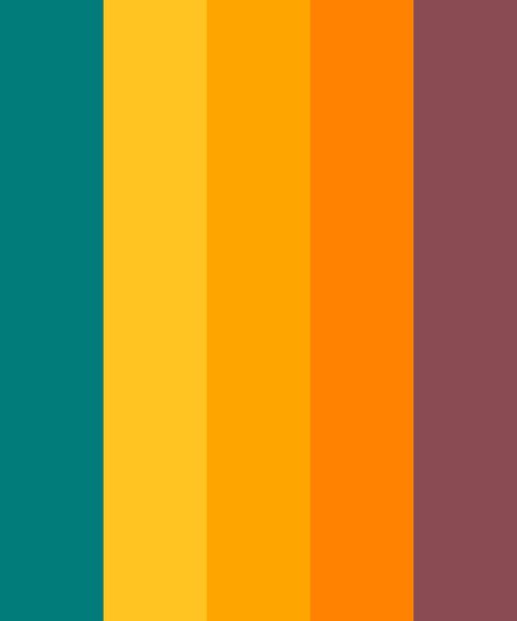 Teal and Mango Orange Color Palette Mango Color Palette, Victorian Eclectic, Colour Pop Interior, Orange Color Scheme, Teal Color Palette, Orange Color Palette, Mango Color, Hexadecimal Color, Orange Color Schemes