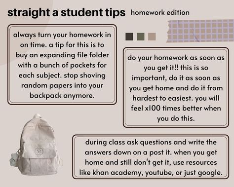 Homework Tips, Homework Motivation, School Study Ideas, Exam Study Tips, Best Study Tips, Study Tips For Students, School Goals, High School Survival, School Homework