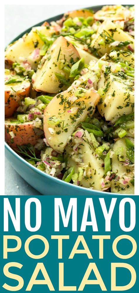 This Potato Salad is easy to make yet extraordinary in flavor! Made with a herb vinaigrette (NO MAYO!), this will become your favorite go-to for every occasion! #dill #potato #salad #recipe #easy Potato Salad Without Mayo, No Mayo Potato Salad, Mayo Potato Salad, Potato Salad No Mayo, Red Skin Potato Salad, Herbed Potato Salad, Herb Vinaigrette, Potato Salad Dill, Dill Potatoes