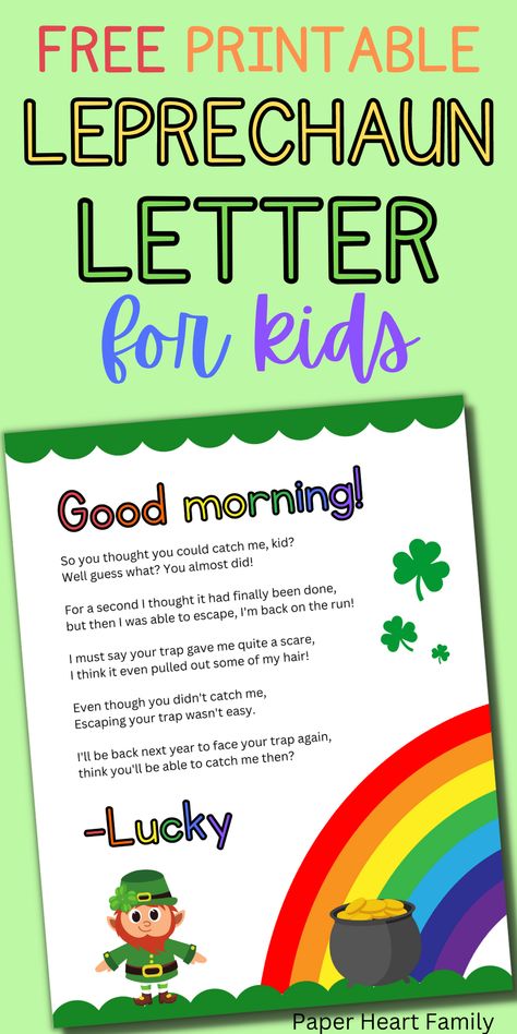 Leprechaun Cant Catch Me, St Patricks Day Notes From Leprechaun, Letters From Leprechaun Free Printable, Leprechaun Note To Kids, What Does A Leprechaun Leave, Letter From The Leprechaun, Leprechaun Trap Letter, Note From The Leprechaun, Message From Leprechaun