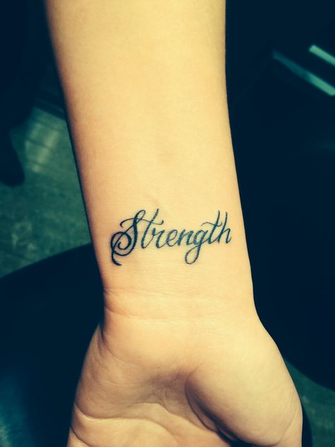 Strength tattoo #wrist #strength Tattoo Cursive, Wrist Tatoo, Wrist Strength, Cursive Tattoos, Tattoo Wrist, Strength Tattoo, Warrior Tattoo, Tattoo Quotes, Tatting