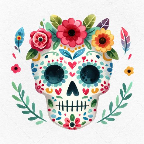 8 Watercolor Mexican Day of the Dead Clipart • High Quality Sugar Skulls Colorful Illustrations • Free Commercial Use Images Mexican Sugar Skulls, Mexican Day Of The Dead, Day Of The Dead Party, Whimsical Paintings, Sugar Skulls, Paint Party, Watercolor Background, Day Of The Dead, The Dead