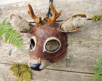 Masks for masquerade cosplay festival party. by ZVmade on Etsy Animal Masquerade Mask, Deer Antler Wall Decor, Mask Paper Mache, Deer Mask, Bat Mask, Mask Paper, Paper Mache Mask, Masquerade Wedding, Paper Mache Animals