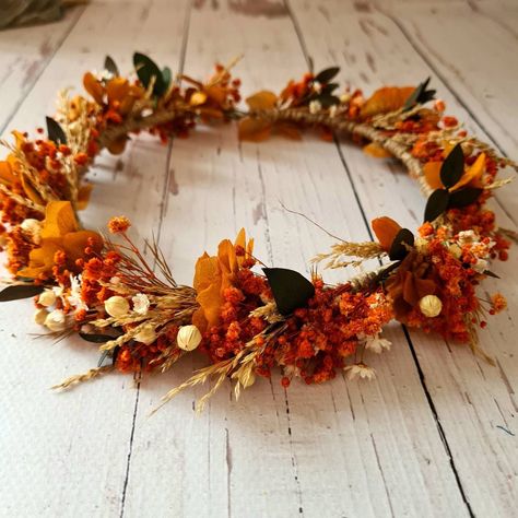 Dark Orange Bridal Crown, Bridesmaid Hair Crown,rustic Wedding Wreath,engagement Crown,autumn Child Crown ,bridal Shower,boho Wedding Gift - Etsy Autumn Wedding Headpiece, Unique Autumn Wedding Ideas, Fall Wedding Crown, Bridal Floral Crown Boho, Autumnal Wedding Hair, Fall Floral Crown, Fall Wedding Burnt Orange, Autumn Bridesmaids, Autumn Flower Crown