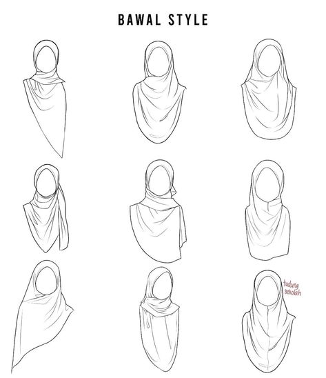 Hijab Styles Drawing, Hijab Style Drawing Reference, How To Draw Hajib, Hijab Fashion Sketch, Hijab Fashion Drawing, How To Draw A Hijab Girl, Hijab Art Illustration, Hijab Art Reference, Hijab Drawing Sketches