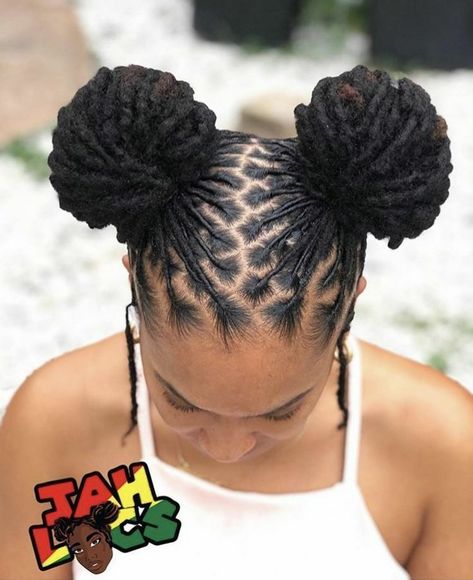 Locs Hairstyles With Accessories, Two Bun Loc Styles For Women, Buns With Locs, Hairstyles For Locs Dreadlocks, Dread Updos For Black Women, Loc Styles For Short Hair Dreadlocks, Simple Loc Styles, Updo Locs Hairstyles For Women, Loc Updo Styles