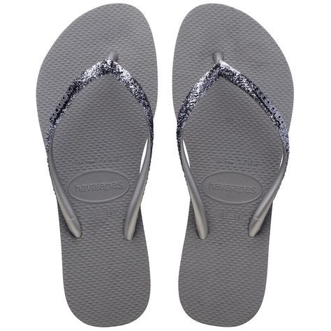 All that glitters is comfortable⏤well, at least when it comes to the Slim Glitter flip flop. These sparkly Flip Flops feature real glitter on slim straps and an array of neutral colors perfect for adding shimmer to any warm-weather outfit. Havaianas Women's Slim Glitter II Flip Flop | Steel Grey | Size 6 Sparkly Flip Flops, Glitter Flip Flops, Beach Volley, Urban Kids, Rubber Flip Flops, Havaianas Flip Flops, Warm Weather Outfits, Flip Flop Shoes, Steel Grey