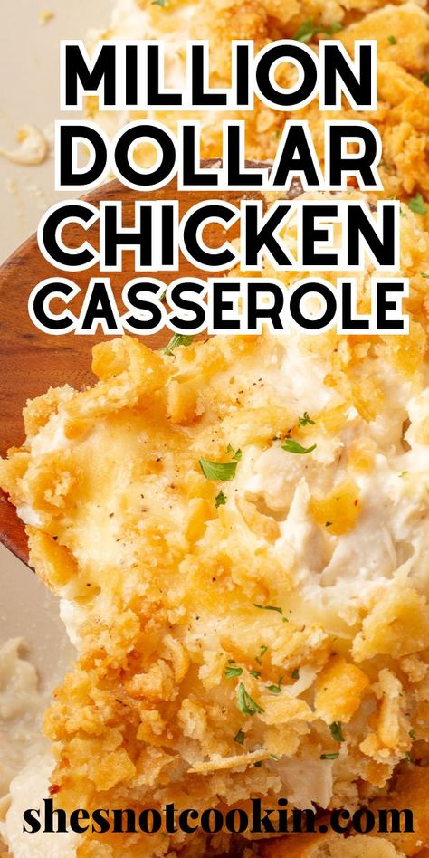 Million Dollar chicken casserole on a white plate. Million Dollar Chicken Casserole, Ritz Chicken Casserole, Million Dollar Chicken, Ritz Cracker Chicken, Cracker Chicken, Chicken Casserole Easy, Easy Casserole Recipes, Chicken Recipes Casserole, Cheesy Chicken