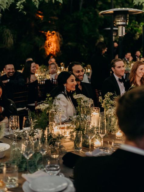 In 1971, Bianca Jagger wore a white Saint Laurent blazer to her wedding to Mick Jagger. This bride chose to wear her white Saint Laurent blazer over her Gabriela Hearst dress to her wedding reception, creating her very own Bianca Jagger moment. Tap for more details. Old Hollywood Wedding Reception, Classic Glamour Wedding, Old Glamour Wedding, Glamour Wedding Aesthetic, Old Hollywood Wedding Aesthetic, Hollywood Wedding Aesthetic, Old Hollywood Glam Decor, Classic Hollywood Wedding, Old Hollywood Wedding Theme