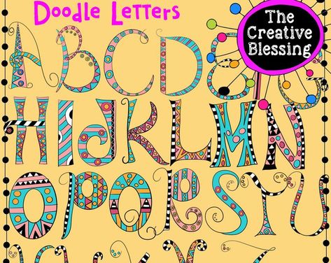 Hand drawn digital instant downloads by TheCreativeBlessing Doodle Alphabet, Doodle Letters, Letters Of The Alphabet, Cute Doodle, Letters Alphabet, Creative Lettering, Doodle Lettering, Alphabet Art, Sharing Board