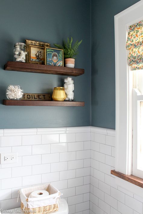 Charlotte Slate, Shelves Above The Toilet, 1920s Bathroom, Bungalow Bathroom, Display Artwork, 1920s House, Useful Items, Candle Wall, Cotton Swabs