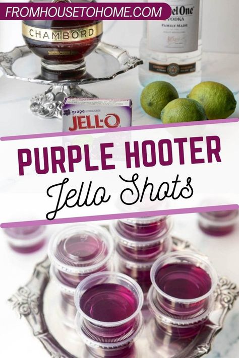 This fruity grape jello shot recipe has everything a party needs: mouthwatering purple shots with just enough tartness to take them over the edge into delicious territory. With vodka, raspberry liqueur, grape Jello and lime juice mixed together, these are an awesome boozy treat. Purple Jello Shots, Grape Jello Shots, Easy Jello Shots, Best Jello Shots, Jello Shots Recipe, Jello Shots Vodka, Jello Shot Cups, Jello Pudding Shots, Halloween Jello Shots