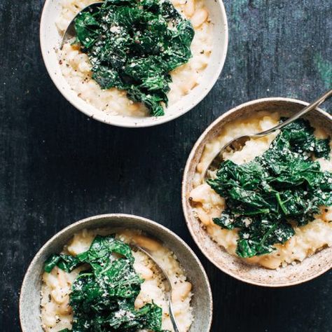 Beans Parmesan, Butterscotch Budino, Bean Risotto, Garlic Greens, Garlicky Kale, Veggie Stock, Vegetable Broth, White Bean, Greens Recipe